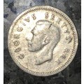 S A UNION SILVER  3D THREEPENCE 1950 --80%SILVER TICKEY