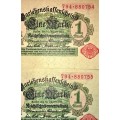 GERMANY 1 MARK 1914 IN SEQUENCE 0754-0755 DARLEHNSKASSENSCHEIN AUNC (1 BID TAKES ALL)