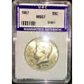 USA SILVER HALF DOLLAR 50 CENT 1967 GRADED MS67 MINT STATE UNCCOINS