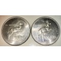 SOUTH AFRICA SILVER SET R1 --1966 BOTH ENGLISH & AFRIKAANS HIGHER GRADE SILVER 80%(1 BID TAKES ALL)