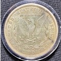 U S A SILVER 1 DOLLAR  DENVER MINT MORGAN DOLLAR 1921 GOOD CONDITION COMES WITH CAPSULE