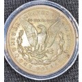 U S A SILVER 1 DOLLAR  DENVER MINT MORGAN DOLLAR 1921 GOOD CONDITION COMES WITH CAPSULE