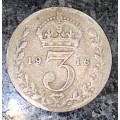 GREAT BRITAIN SILVER 3D THREEPENCE 1916 SILVER 925