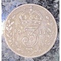 GREAT BRITAIN SILVER 3D THREEPENCE 1917 SILVER 925