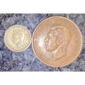 GREAT BRITAIN  SET SILVER 3D THREEPENCE & 1 PENNY 1940 (1 BID TAKES ALL)