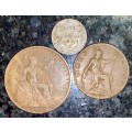 GREAT BRITAIN SET SILVER 3D THREEPENCE, 1 PENNY & 1/2 PENNY 1920 (1 BID TAKES ALL)