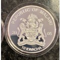 MALAWI PROOF10 KWACHA 2005 CHIMP ENDANGERED WILDLIFE SILVER CLAD COMES IN CAPSULE