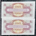 BRITAIN 1 POUND IN SEQUENCE K3/847034-035 UNC 4TH SERIES(1 BID TAKES ALL)