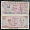 VIETNAM SET  2000 DONG 1988 & 200 DONG 1987 (1 BID TAKES ALL)