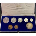 S A MINT PROOF SET 1984 WITH SILVER R1 TO 1 CENT IN BLUE S A MINT BOX WITH BOTH R1s