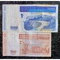 MADAGASCAR SET 5000 AVIARY/FRANC & 500 FRANCS 2004(1 BID TAKES ALL)
