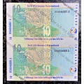 TT MBOWENI R10 IN SEQUENCE DE6046880-881---UNC 2004 SECOND ISSUE [RINO WTM](1 BID TAKES ALL)