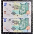 TT MBOWENI R10 IN SEQUENCE DE6046880-881---UNC 2004 SECOND ISSUE [RINO WTM](1 BID TAKES ALL)