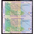 GILL MARCUS R10AA IN SEQUENCE AA4483915-914 FIRST ISSUE UNC 2009(GHOST RINO WTM) (1 BID TAKES ALL)