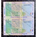 GILL MARCUS R10 IN SEQUENCE AR4035749-748 FIRST ISSUE UNC 2009(GHOST RINO WTM) (1 BID TAKES ALL)