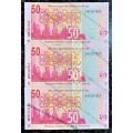 TT MBOWENI R50 IN SEQUENCE AM7527722-724---UNC 2004 SECOND ISSUE [ LION WTM ](1 BID TAKES ALL)