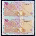 TT MBOWENI R20 IN SEQUENCE EF8547996-997 --2004 - 2ND ISSUE UNC (ELEPHANT WTM) (1 BID TAKES ALL)