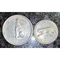 CANADA SILVER 50 CENT - WOLF - & 25 CENT - BOBCAT - 1967 - 80% SILVER