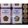 COMPLETE SET OF COMMEMORATIVE R5 COINS 1994 TO 2021 -- 4 GRADED COINS & HIGH GRADE CIRCULATED COINS