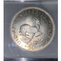 SOUTH AFRICA SILVER 50 CENT 1962 GRADED SS62 SHELDON COMPARISON MINT STATE SILVER CROWN SIZE SANGS