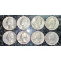 U S A  SET - 1/4 DOLLARS 1976, 1980, 1981, 1982, 1984, 1985 ,1986 & 1988 (1 BID TAKES ALL)