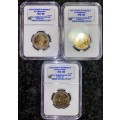 SOUTH AFRICA GRADED IN SEQ COMMEMORATIVE R5 MANDELAS 90TH BIRTHDAY GRADED MS66 CHOICE UNC SANGS