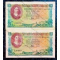 MH DE KOCK 5 POUND C71 E/A & C72 A/E - 3RD ISSUE 1959 (1 BID TAKE ALL)