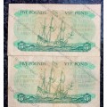 MH DE KOCK SET 5 POUND C73 -- 14-05-59 E/A & C74 -- 18-06-1959 A/E 3RD ISSUE (1 BID TAKES ALL)
