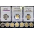 COMPLETE SET COMMEMORATIVE R5 COINS 1994 TO 2021--3 GRADED COIN MS66 GOOD COND CIRCULATED COINS