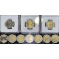 COMPLETE SET COMMEMORATIVE R5 COINS 1994 TO 2021--3 GRADED COIN MS66 GOOD COND CIRCULATED COINS