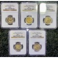 SOUTH AFRICA COMMEMORATE R5 SET GRADED MS66,MS65,MS64,MS63 & MS62 NGC GRADED