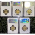 SOUTH AFRICA COMMEMORATE R5 SET GRADED MS66,MS65,MS64,MS63 & MS62 NGC GRADED