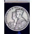 S A UNION SILVER 1937 KING GEORGE VI & QUEEN ELIZABETH BIG CORONATION MEDALLION 87.58g SOLID SILVER