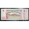 ZIMBABWE 5 DOLLAR PACK IN SEQUENCE BW9235853-890 UNC 1997 LONG NECK BIRD WTM(BID PER NOTE)38 AVAIL