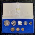 SOUTH AFRICA PROOF SET SILVER R1 TO 1/2 CENT -- 1973 -- IN BLUE SA MINT BOX