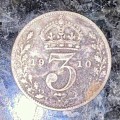 GREAT BRITAIN SILVER 3 PENCE 1910 STERLING SILVER