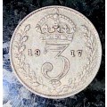 GREAT BRITAIN SILVER 3 PENCE 1917 STERLING SILVER