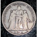 FRANCE SILVER 5 FRANCS 1874 - BORDEAUX MINT - SILVER .900