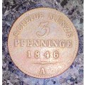 GERMANY 3 PFENNIG 1845A PRUSSIA GOOD CONDITION 179 YEARS OLD