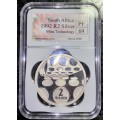 SOUTH AFRICA GRADED SILVER PROOF R2 -- MINT TECHNOLOGY 1992 -- GRADED PF69 SANGS