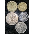 NEW ZEALAND SET 2 DOLLAR 1991, 1 DOLLAR 1990, 50 CENT 1986, 20 CENT 1982 & 10 CENT 2006