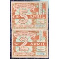 SOUTH AFRICA PETROL RATION COUPONS SET 5 GALLONS & 2 GALLONS APRIL 1946 -- STAMPED --