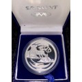 SOUTH AFRICA PROOF SILVER 1OZ -- 20 CENT WILDLIFE AFRICAN LIONS -- WITH BLUE SA MINT BOX IN CAPSULE