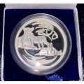 SOUTH AFRICA PROOF SILVER 1OZ -- 20 CENT WILDLIFE AFRICAN LIONS -- WITH BLUE SA MINT BOX IN CAPSULE