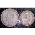 PORTUGAL SILVER 200 REIS 1888 & 100 REIS 1898 (1 BID TAKES ALL)