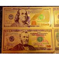 U S A GOLD FOIL - FULL SET 100 DOLLARS TO 1 DOLLAR - UNC GOLD 9999 CARD(1 BID TAKES ALL 8)