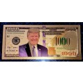 U S A GOLD FOIL - $1000 DOLLARS DONALD TRUMP - UNC GOLD 9999 CARD