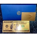 U S A -- 100 DOLLARS SERIES999 -- COLORIZED GOLD FOIL 999999 CARD - LOVELY ART - WITH CERT & FOLDER
