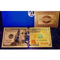 U S A -- 100 DOLLARS GOLD -- COLORIZED GOLD FOIL 999999 CARD - LOVELY ART - WITH CERT & FOLDER