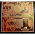 JAPAN -- 10,000 YEN NIPPON GINKO-- COLORIZED GOLD FOIL 999999 CARD - LOVELY ART - WITH CERT & FOLDER